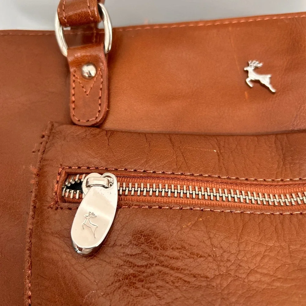 Ashwood Brown Genuine Leather Shoulder Tote Bag Silver Hardware Cognac